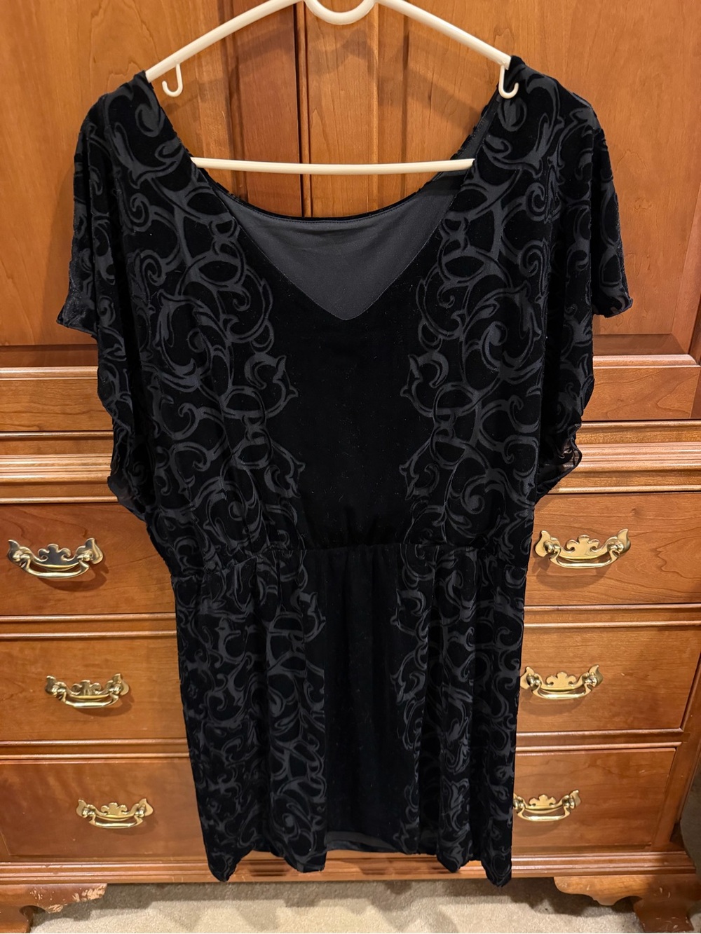 White House Black Market Black Velvet Burnout Midi Dress